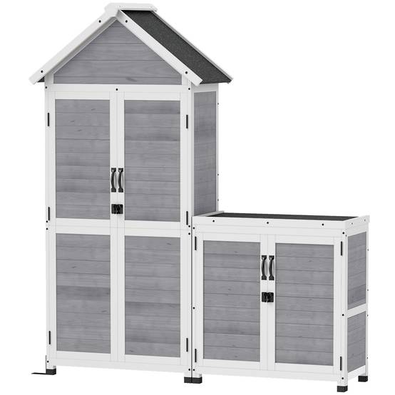 ComfortXL - Armoire de jardin sapin 89 x 51 x 182 cm gris clair rangement extérieur étagères réglables toit bitumé - Image 2