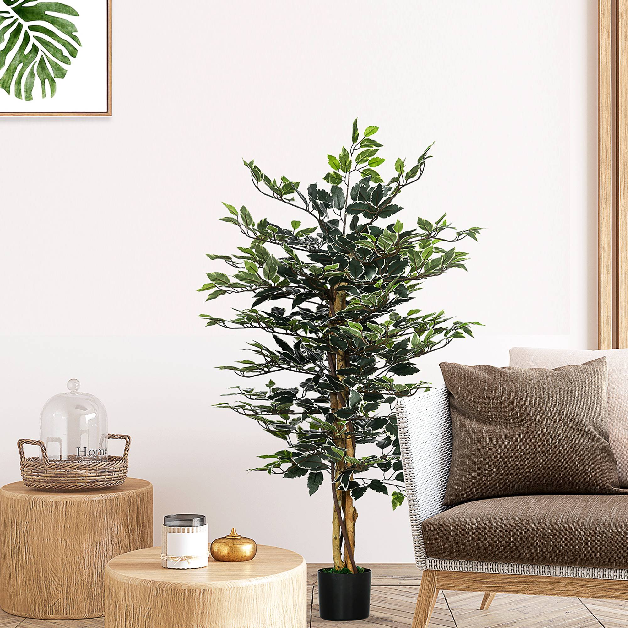 Plante artificielle ficus tronc branches liane lichen feuilles grand réalisme pot inclus hauteur 1,3 m - Image 3