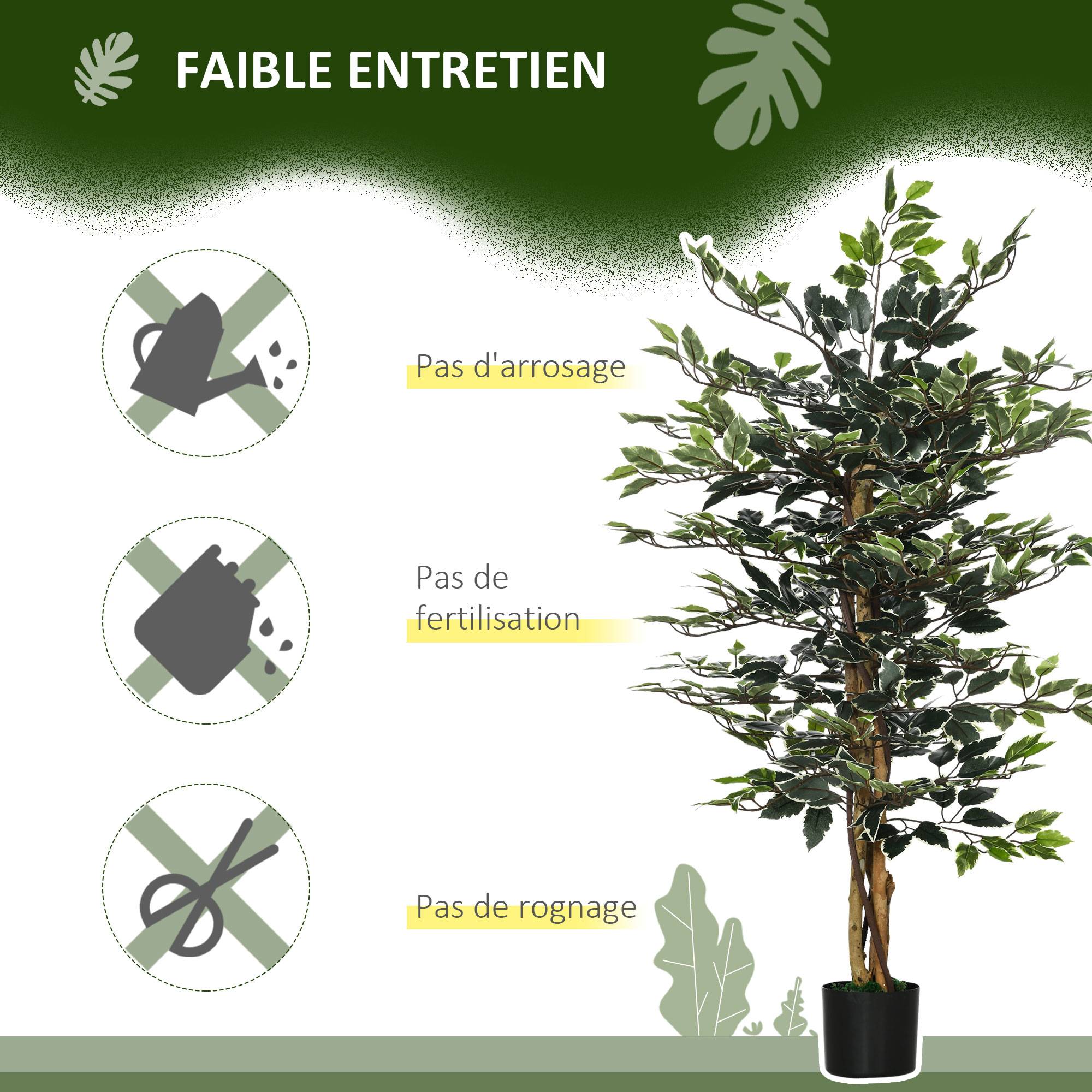 Plante artificielle ficus tronc branches liane lichen feuilles grand réalisme pot inclus hauteur 1,3 m - Image 8