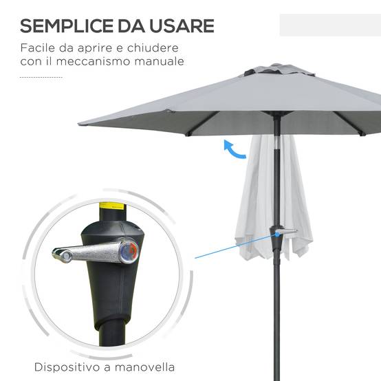 Parasol inclinable extérieur métal pour jardin et patio ouverture manivelle Ø230 cm gris - ComfortXL Outdoor Living - Image 6
