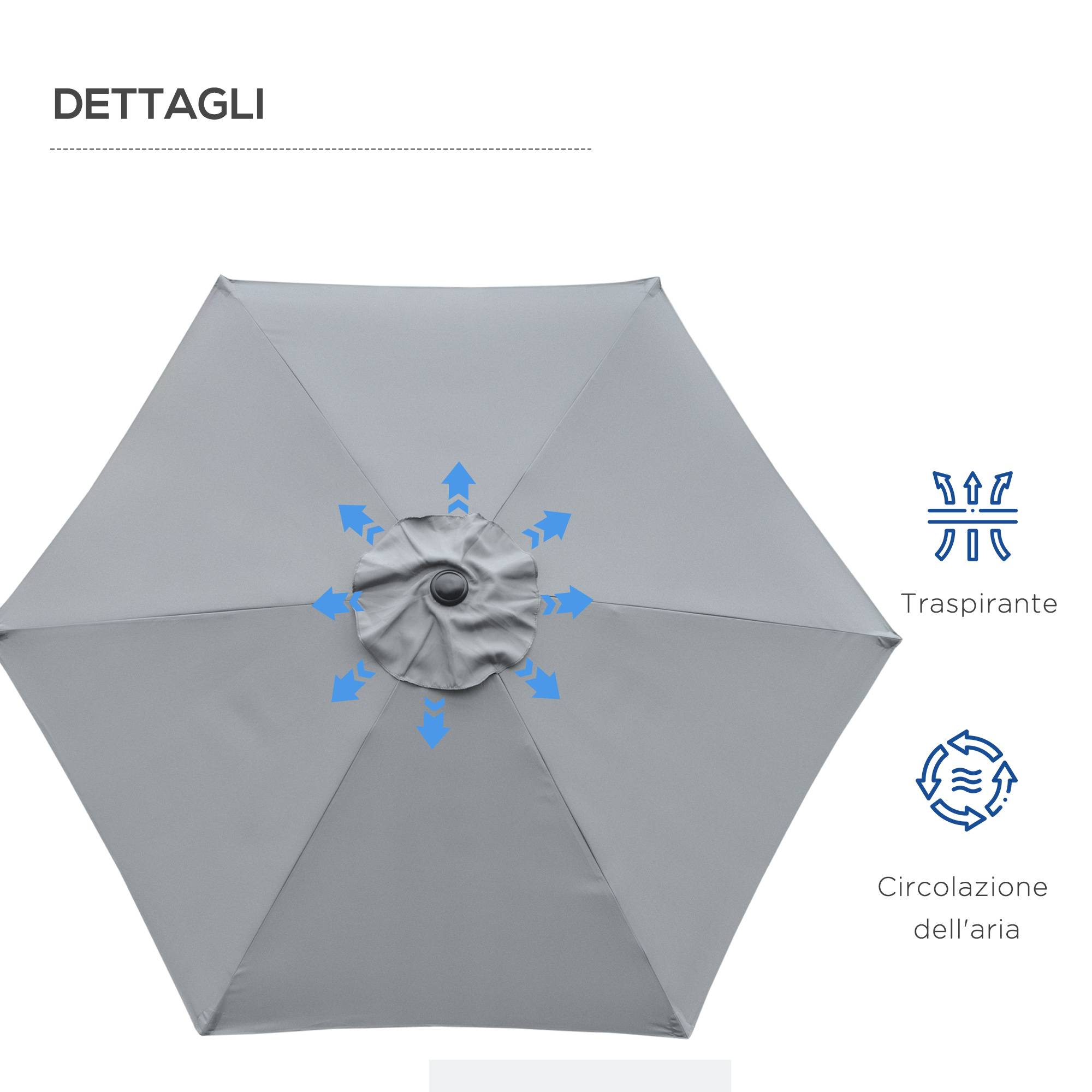 Parasol inclinable extérieur métal pour jardin et patio ouverture manivelle Ø230 cm gris - ComfortXL Outdoor Living - Image 9