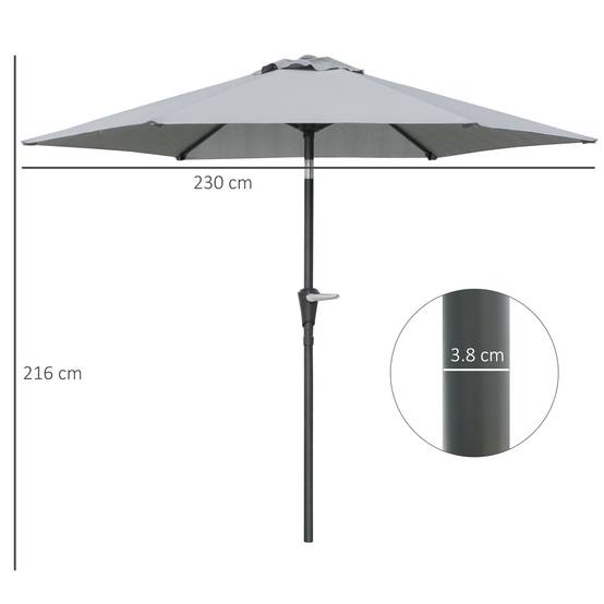 Parasol inclinable extérieur métal pour jardin et patio ouverture manivelle Ø230 cm gris - ComfortXL Outdoor Living - Image 5