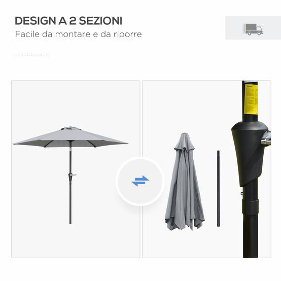 Parasol inclinable extérieur métal pour jardin et patio ouverture manivelle Ø230 cm gris - ComfortXL Outdoor Living - Image 8