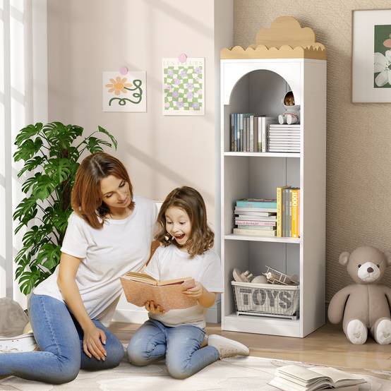 Bibliothèque enfant à 3 niveaux, idéale pour la chambre d'enfant, blanche et naturelle. - Image 3