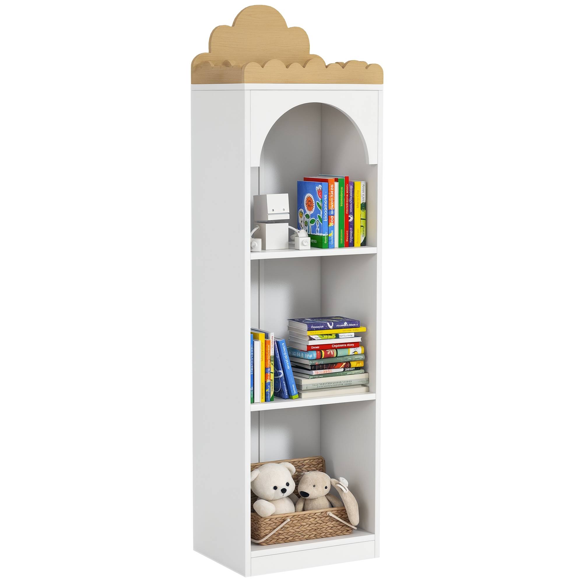 Bibliothèque enfant à 3 niveaux, idéale pour la chambre d'enfant, blanche et naturelle. - Image 1