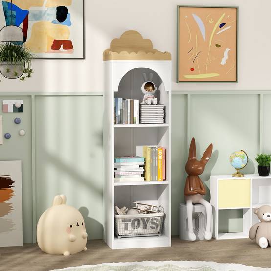 Bibliothèque enfant à 3 niveaux, idéale pour la chambre d'enfant, blanche et naturelle. - Image 4