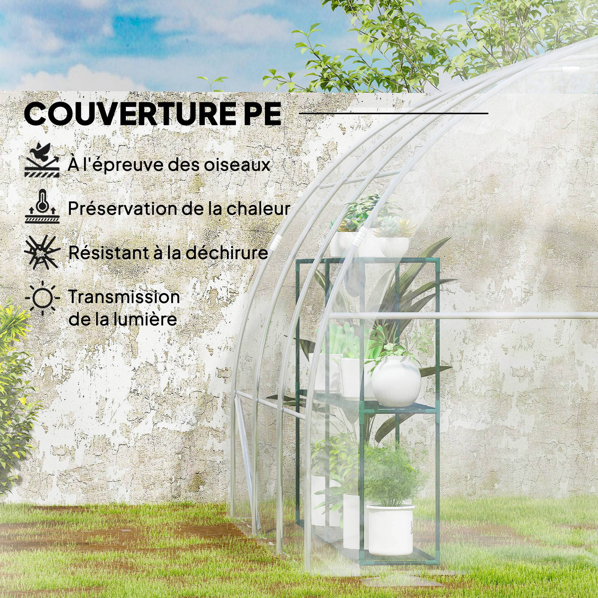 Serre de jardin tunnel 9m² avec porte rigide à charnières 3x3m Transparent - ComfortXL Outdoor Living - Image 6