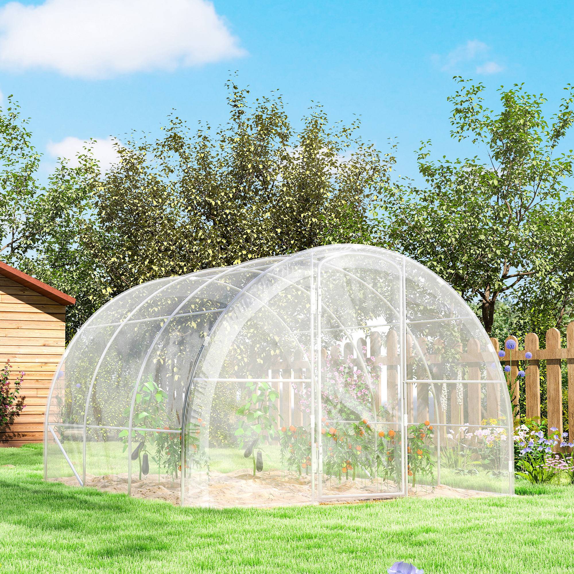 Serre de jardin tunnel 9m² avec porte rigide à charnières 3x3m Transparent - ComfortXL Outdoor Living - Image 10