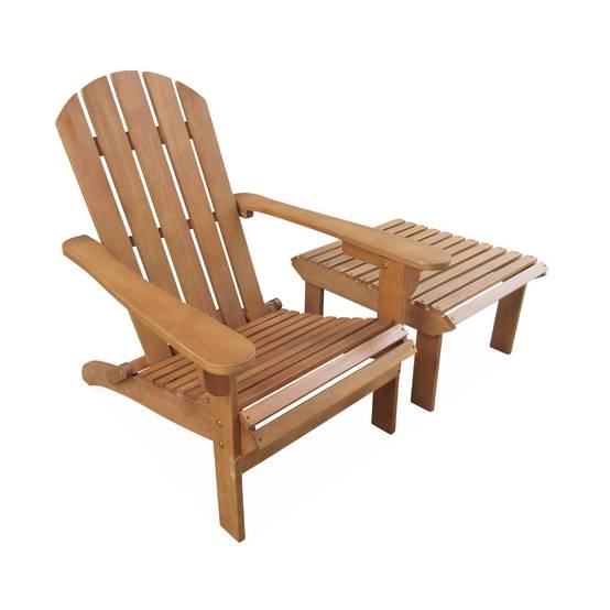 sweeek - Fauteuil de jardin en bois avec repose-pieds/table basse - Adirondack Salamanca - Eucalyptus. chaise de terrasse retro | sweeek - Image 2