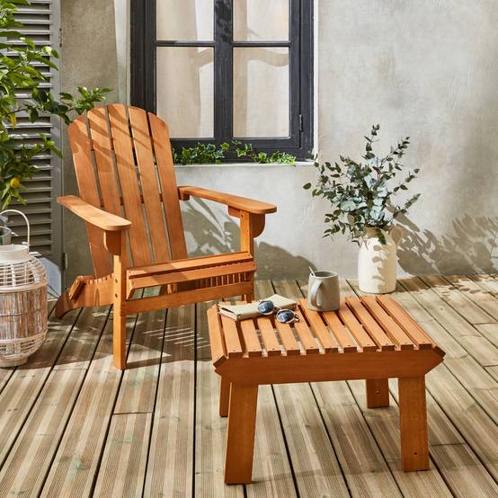 sweeek - Fauteuil de jardin en bois avec repose-pieds/table basse - Adirondack Salamanca - Eucalyptus. chaise de terrasse retro | sweeek - Image 3