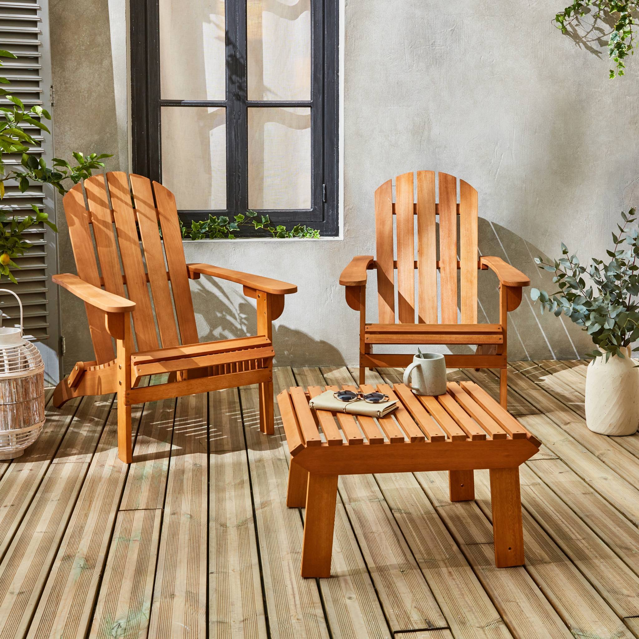 sweeek - Fauteuil de jardin en bois avec repose-pieds/table basse - Adirondack Salamanca - Eucalyptus. chaise de terrasse retro | sweeek - Image 5