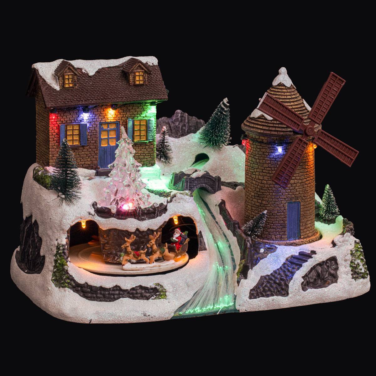 Village lumineux moulin à vent et père Noël musical 15 LED ATMOSPHERA CREATEUR D'INTERIEUR - Image 1