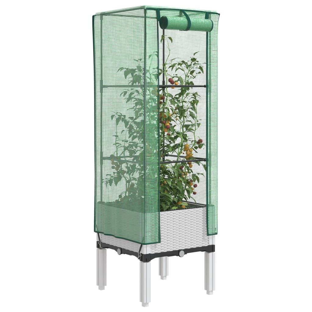 ComfortXL - Carré potager sur pied aspect rotin avec serre de culture pour balcon 40x40cm Blanc - ComfortXL Outdoor Living - Image 1