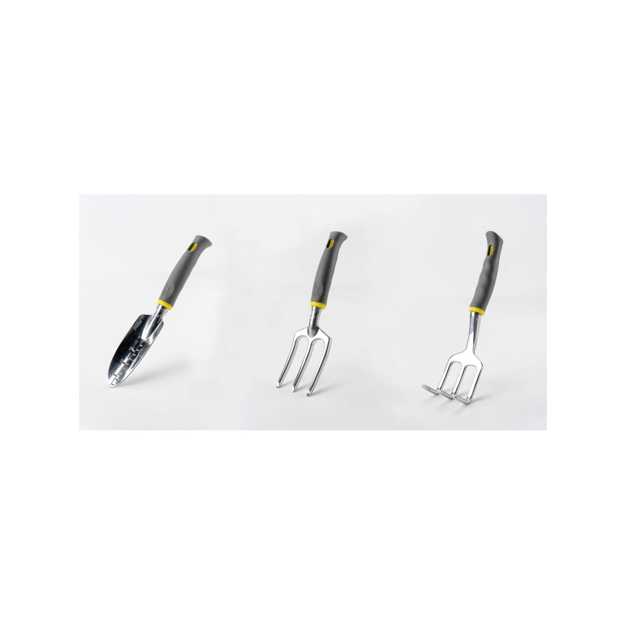 Lot de 3 outils de jardin - Suan - Fourche, râteau à fleurs et transplantoir - En aluminium - Image 1