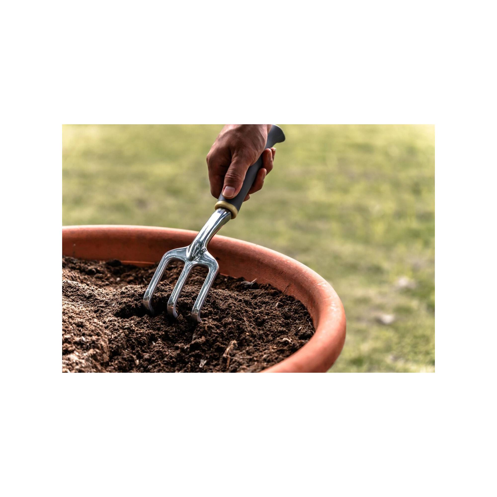 Lot de 3 outils de jardin - Suan - Fourche, râteau à fleurs et transplantoir - En aluminium - Image 4