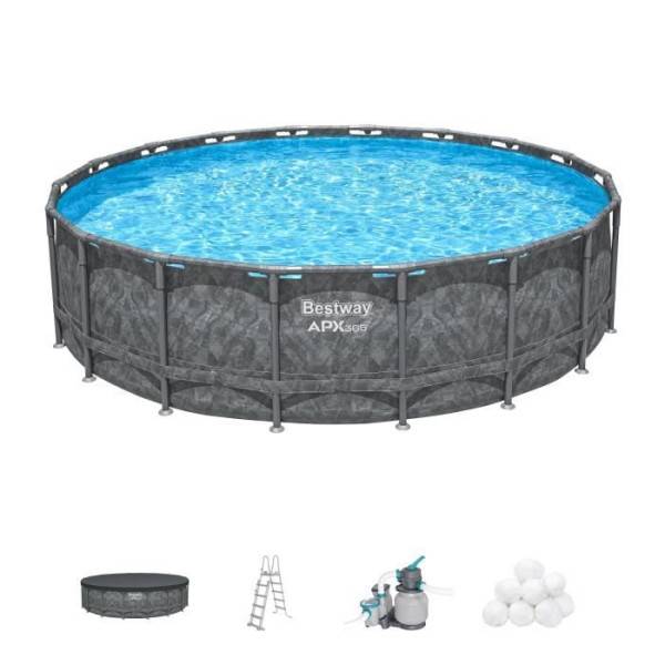 Bestway - Kit Piscine hors sol tubulaire BESTWAY - APX 365™ - 549 x 132 cm - Ronde (Filtre a sable, 250 g polysphere, échelle, bâche) - Image 1