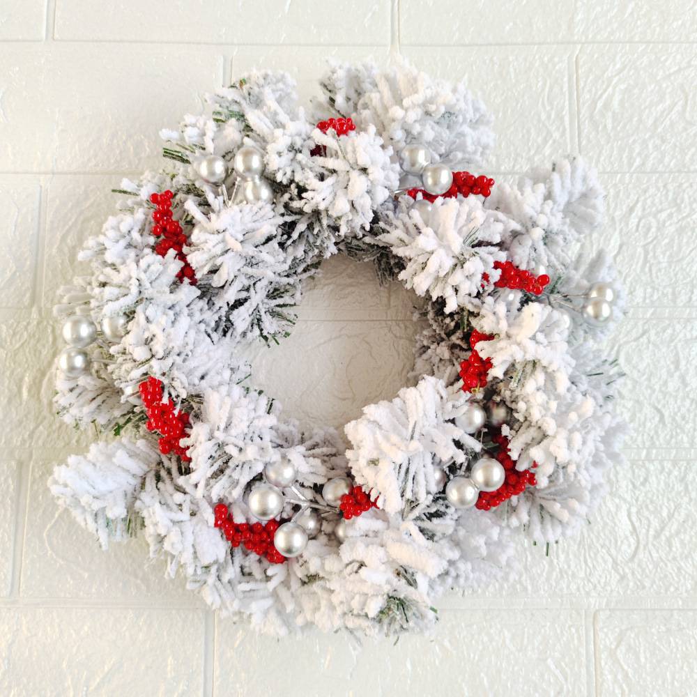 Anneaux de bougies de Noël, centre de table en baies artificielles de 28 cm, couronne blanche pour décoration de table, porte d'entrée d'hiver - Image 1