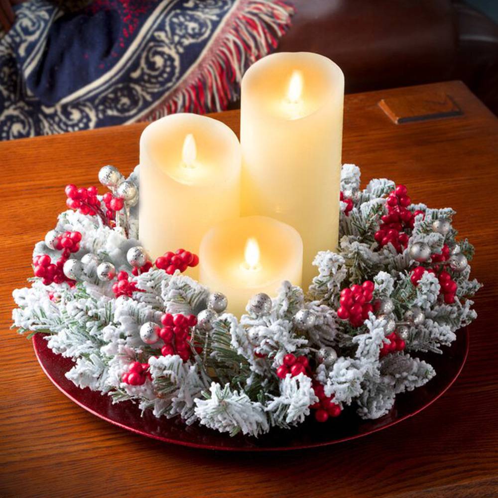 Anneaux de bougies de Noël, centre de table en baies artificielles de 28 cm, couronne blanche pour décoration de table, porte d'entrée d'hiver - Image 4