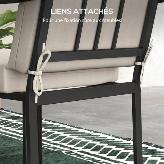 Lot de 2 coussins d'extérieur pour fauteuil chaise à dossier avec attaches rembourrage 8 cm, dim. 112L x 51l cm, beige - Image 8