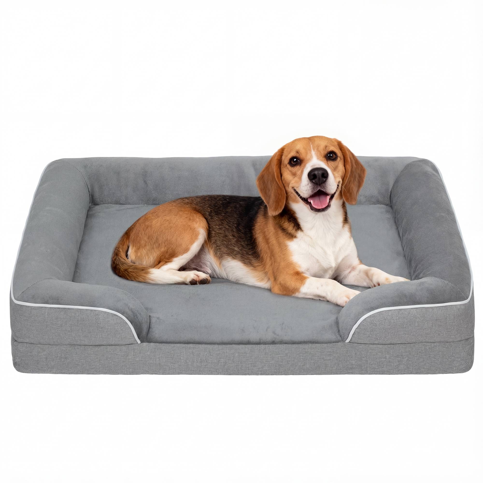 Sans Marque - Cama Perros Medianos Gatos Base Antideslizante Funda Extraíble Lavable 91,5x68,5x16,5 cm Gris - Image 1