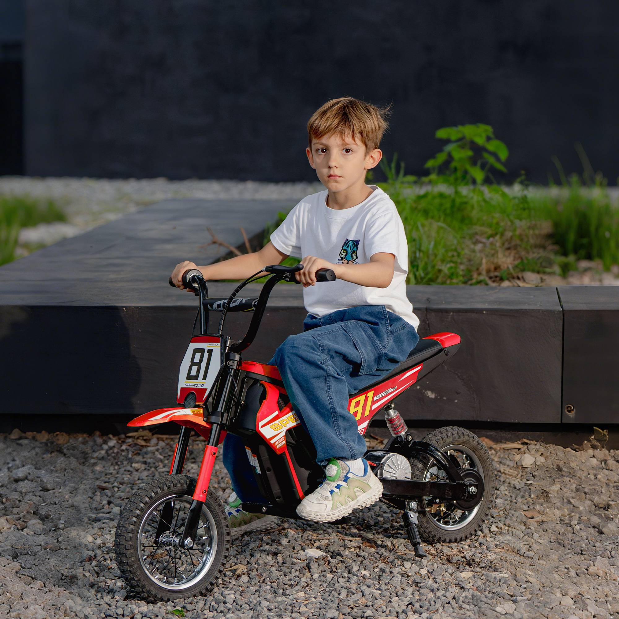 Moto électrique enfants 24V, moteur 250W, vitesse 6,4-16 km/h, pour enfants 8-12 ans, suspension arrière, rouge - Image 4