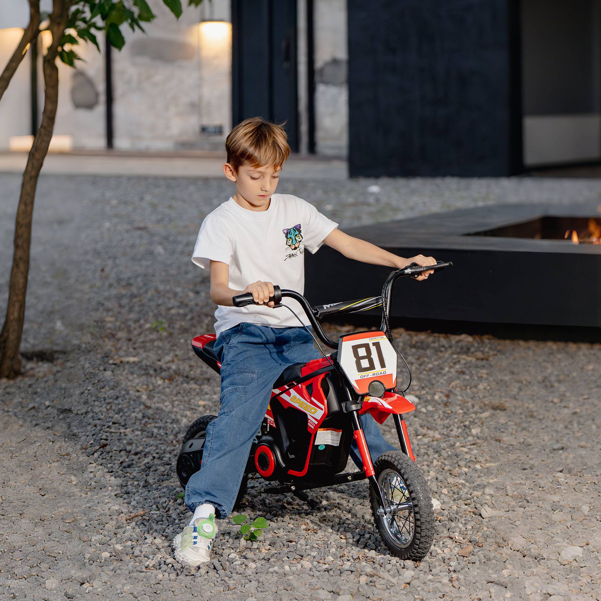 Moto électrique enfants 24V, moteur 250W, vitesse 6,4-16 km/h, pour enfants 8-12 ans, suspension arrière, rouge - Image 3