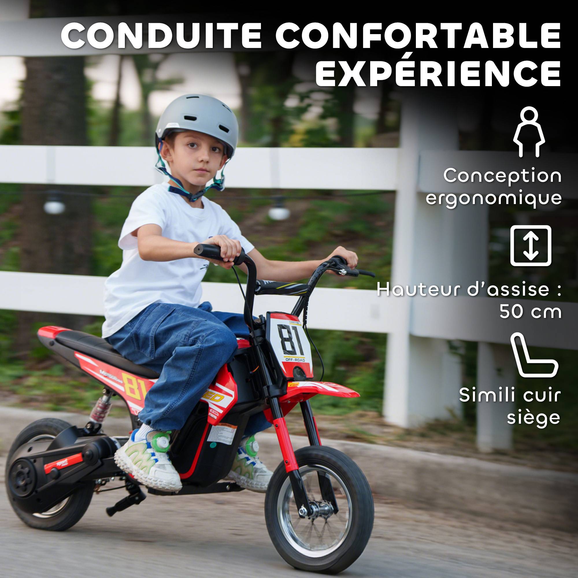 Moto électrique enfants 24V, moteur 250W, vitesse 6,4-16 km/h, pour enfants 8-12 ans, suspension arrière, rouge - Image 9