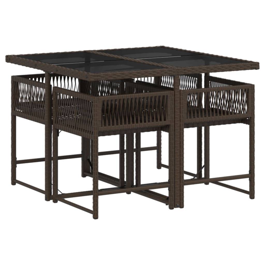 Maison Chic - Ensemble de 5 pcs table de jardin avec chaises - mobilier de jardin et coussins marron poly rotin-JU2681 - Image 3
