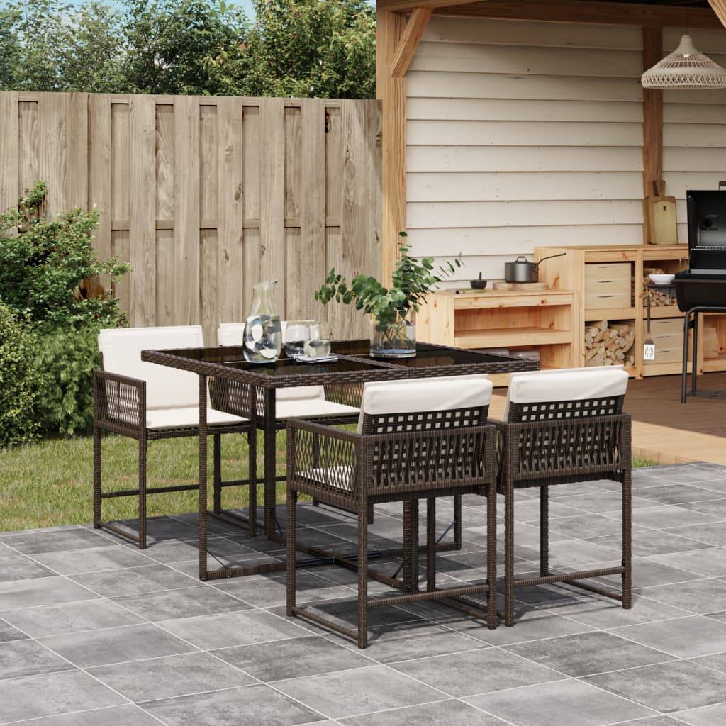 Maison Chic - Ensemble de 5 pcs table de jardin avec chaises - mobilier de jardin et coussins marron poly rotin-JU2681 - Image 2