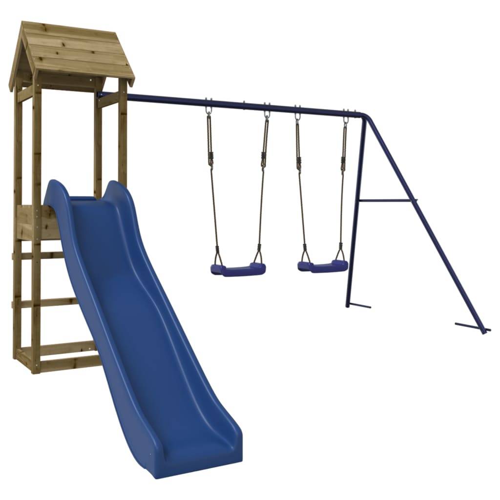 Helloshop26 - Aire de jeux d'extérieur balançoires toboggan portiques robuste jeux jardin 308 x 315 x 194 cm bois de pin imprégné - Image 1
