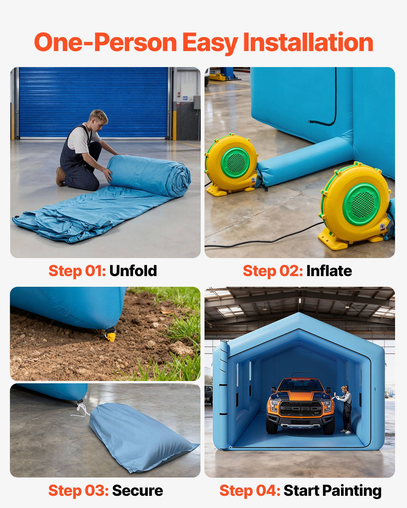 Vevor - VEVOR Cabine de peinture gonflable 12x5x4 m, ventilateur 750 W, filtration, toit incliné, portable - Image 7
