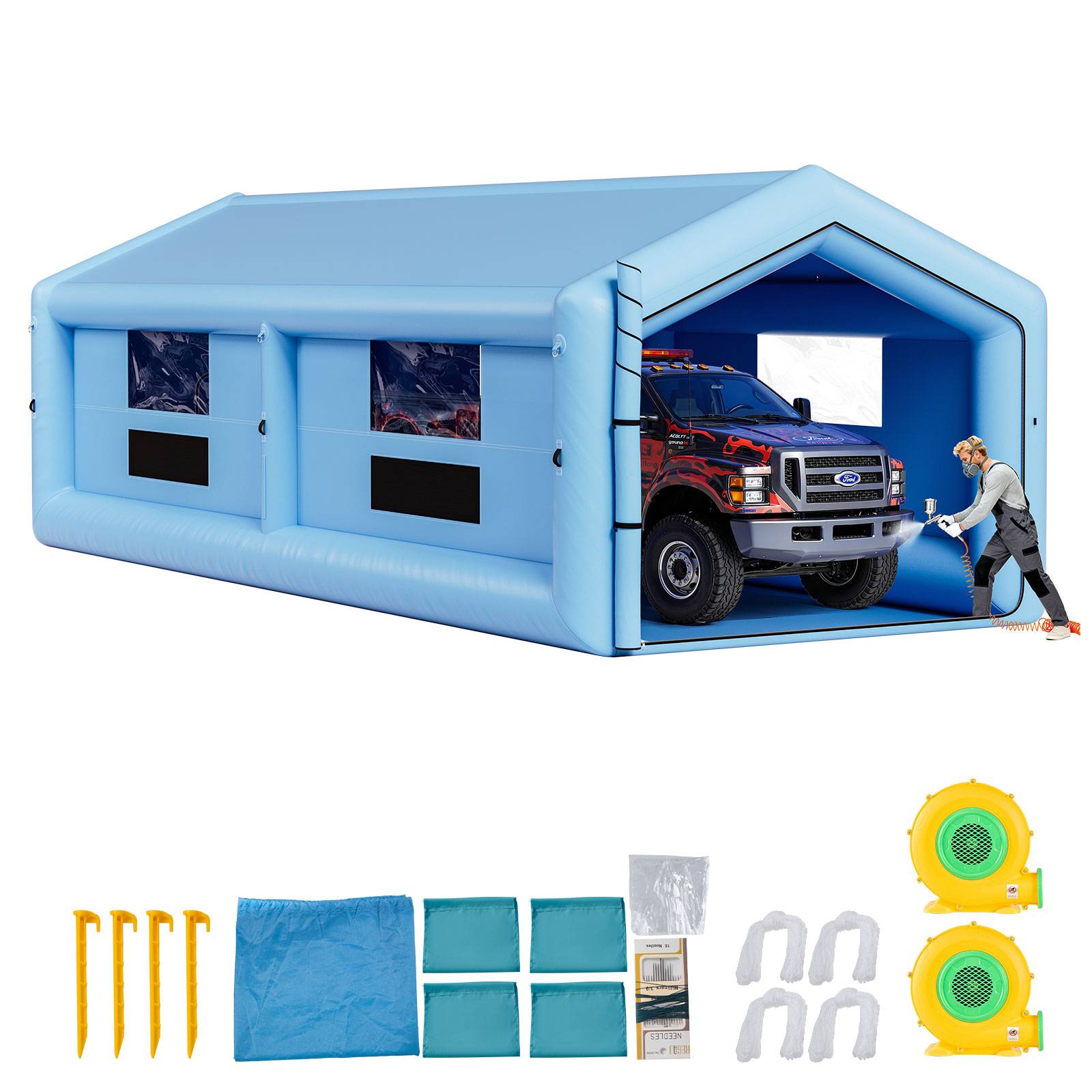 Vevor - VEVOR Cabine de peinture gonflable 12x5x4 m, ventilateur 750 W, filtration, toit incliné, portable