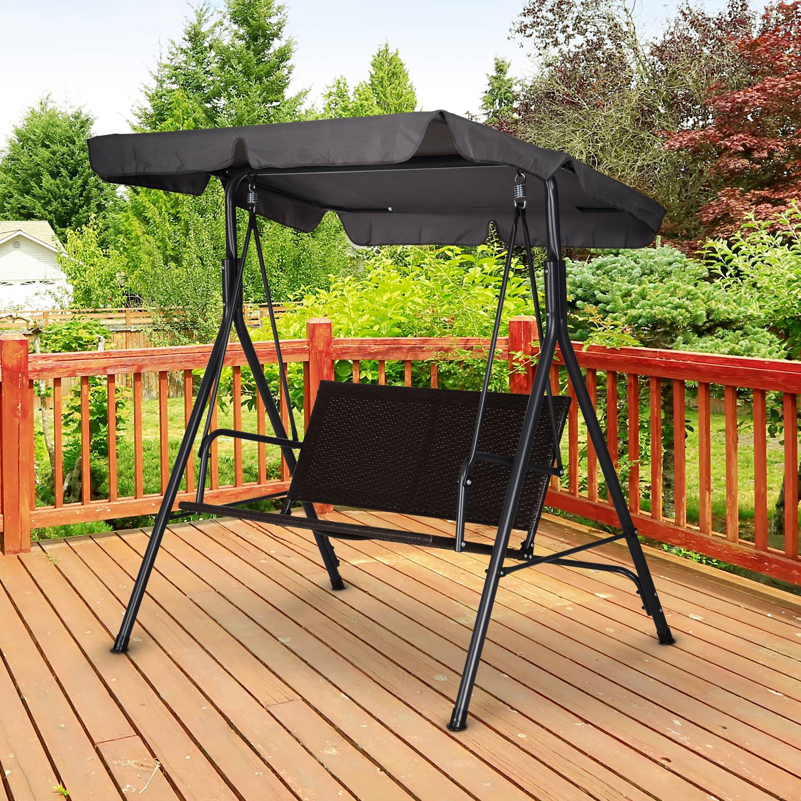 Balancelle jardin 2 places avec auvent réglable marron gris 140x110 cm - Image 4