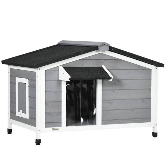 Niche bois pour animal, toit asphalte, plancher amovible, 97x72x65 cm, gris - Image 1