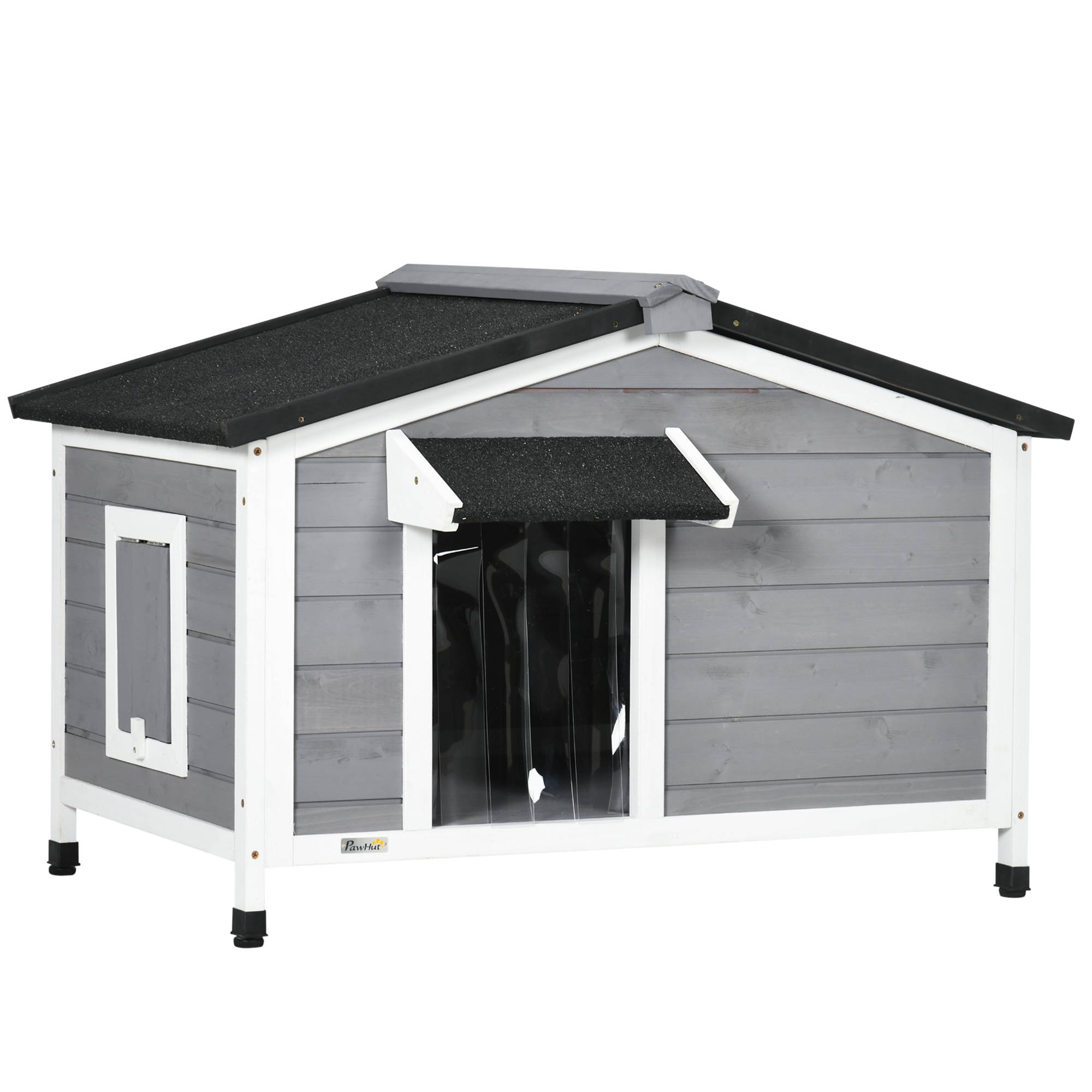 Niche bois pour animal, toit asphalte, plancher amovible, 97x72x65 cm, gris - Image 1