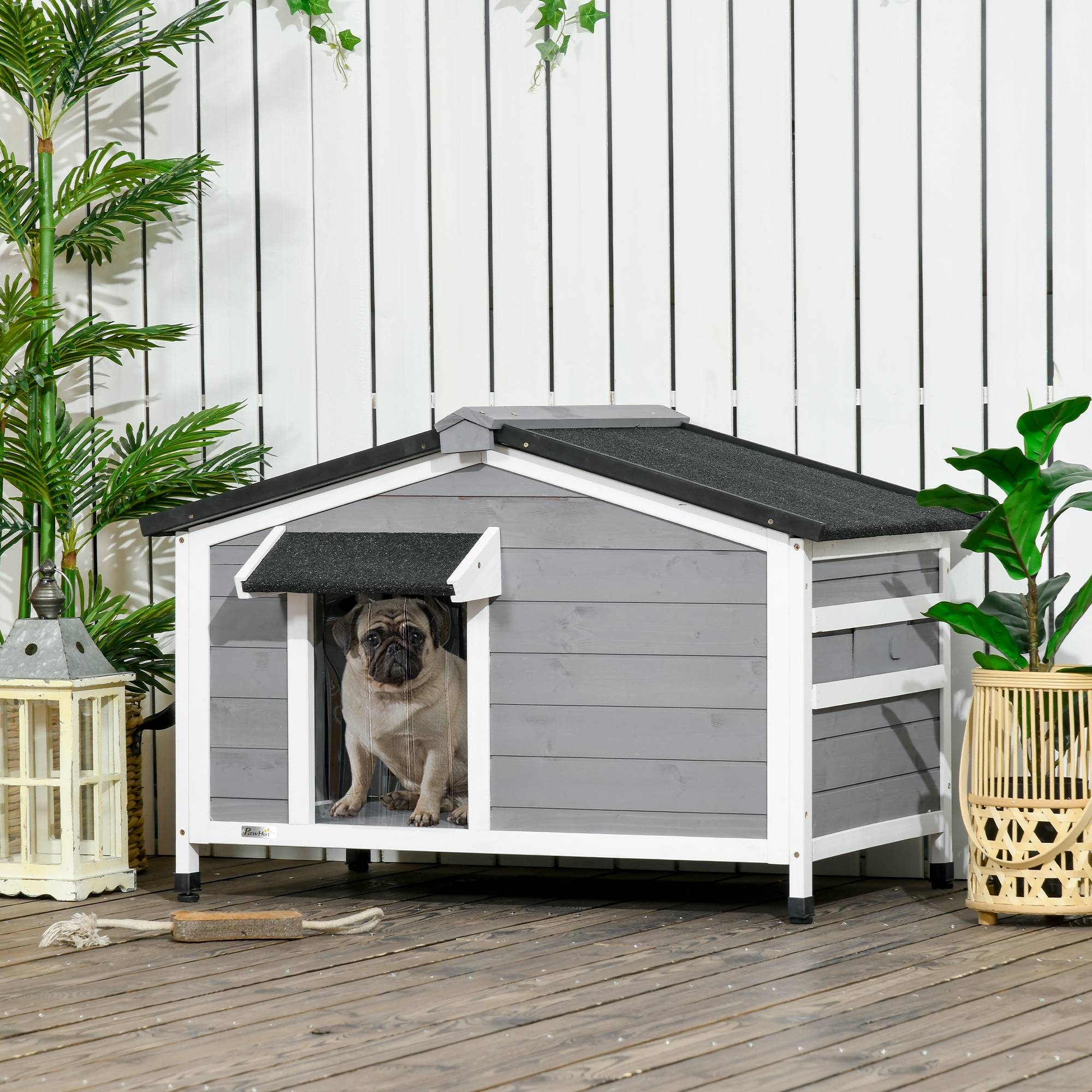 Niche bois pour animal, toit asphalte, plancher amovible, 97x72x65 cm, gris - Image 3