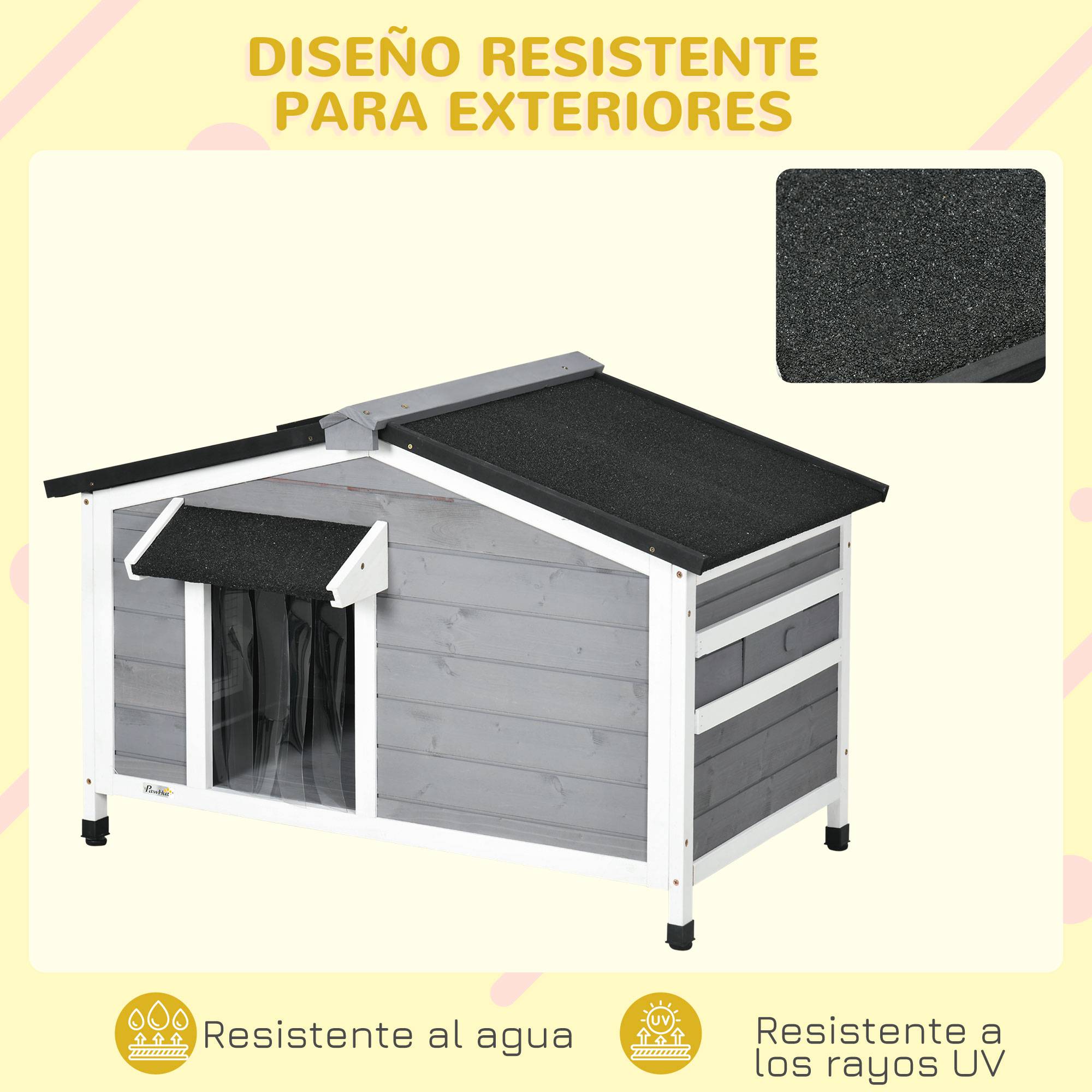 Niche bois pour animal, toit asphalte, plancher amovible, 97x72x65 cm, gris - Image 8