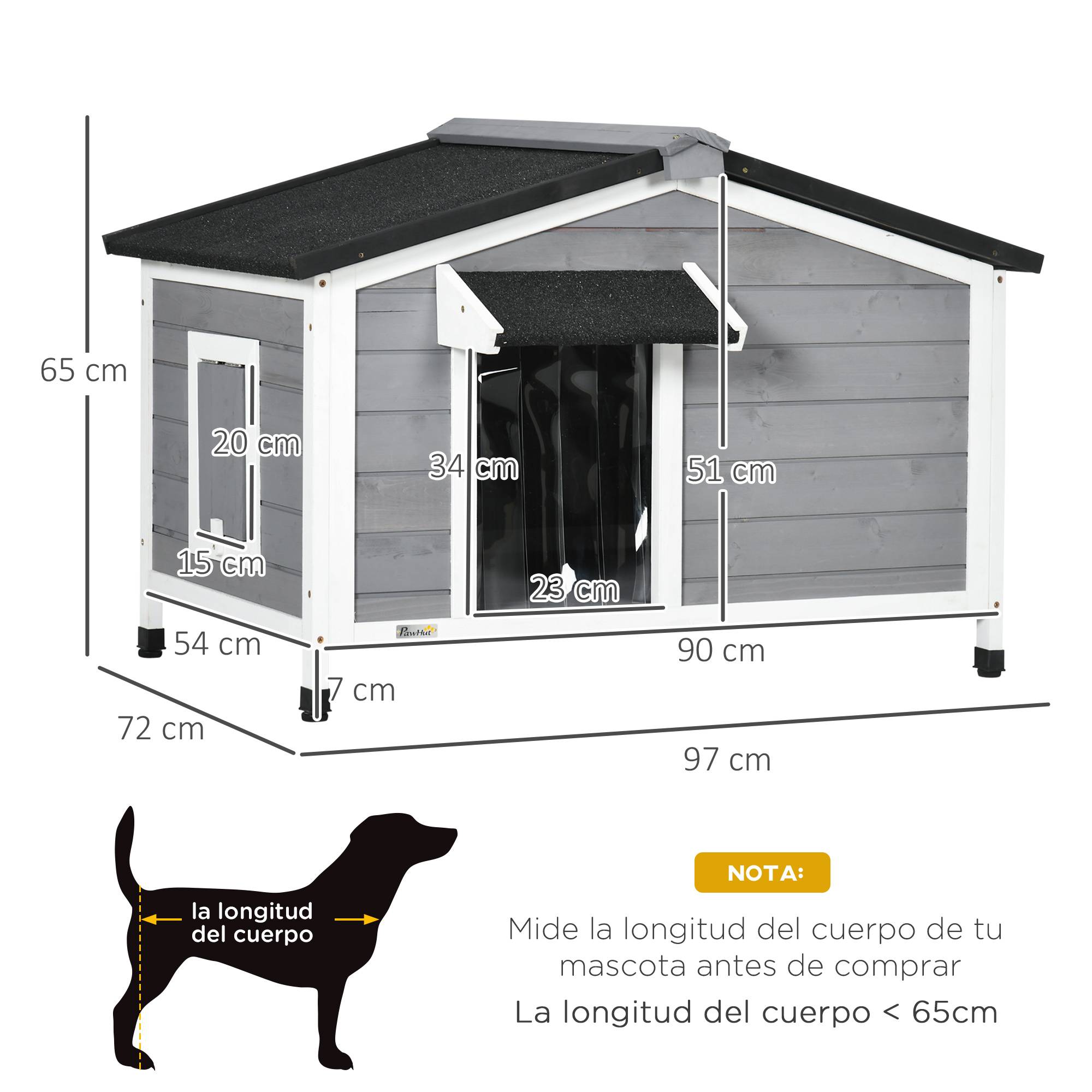 Niche bois pour animal, toit asphalte, plancher amovible, 97x72x65 cm, gris - Image 5