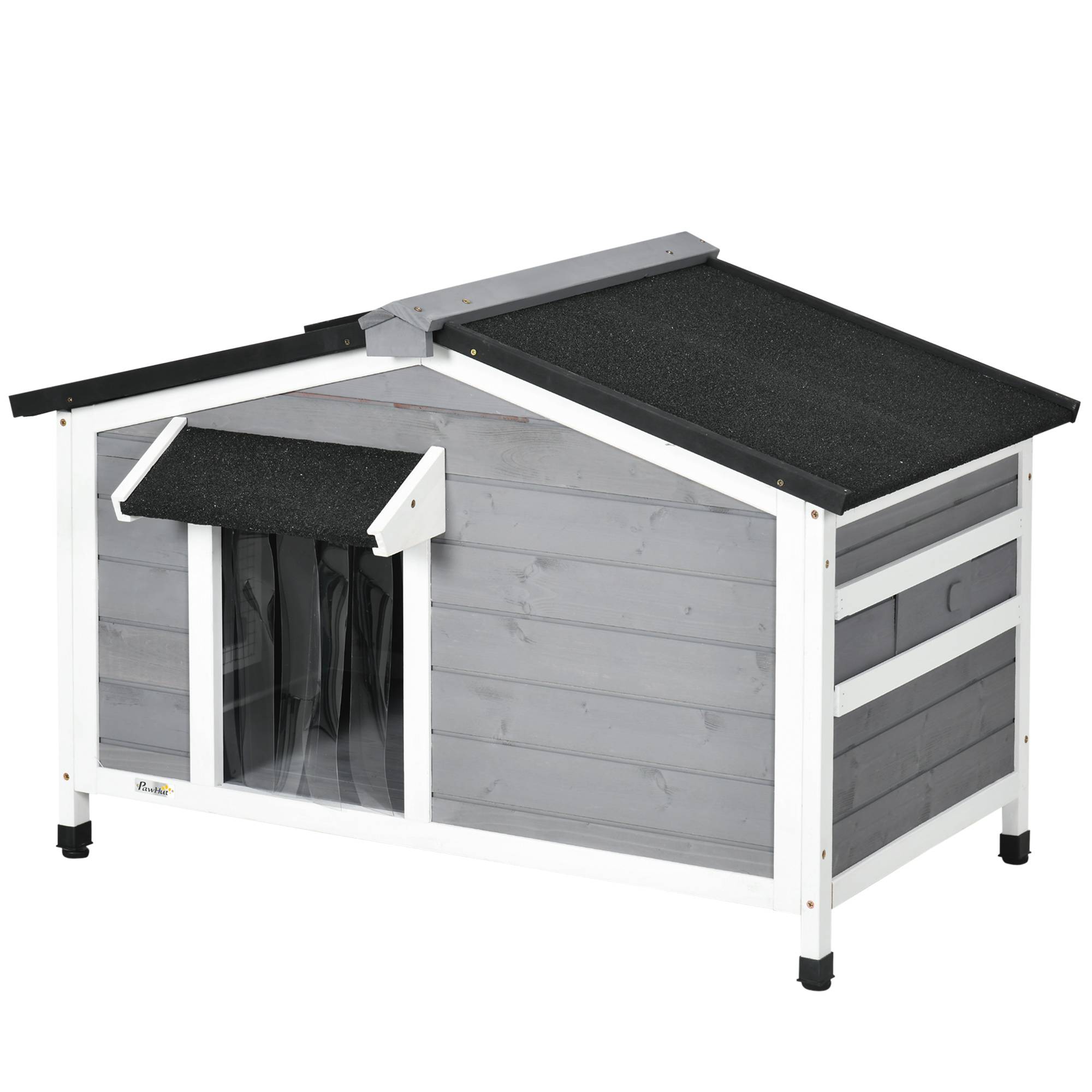 Niche bois pour animal, toit asphalte, plancher amovible, 97x72x65 cm, gris - Image 2