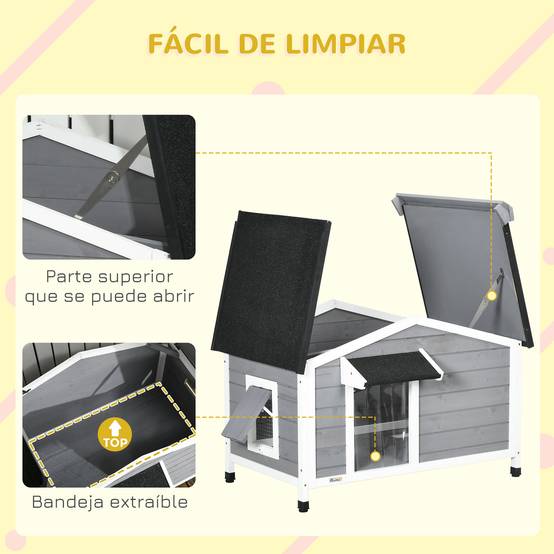 Niche bois pour animal, toit asphalte, plancher amovible, 97x72x65 cm, gris - Image 7
