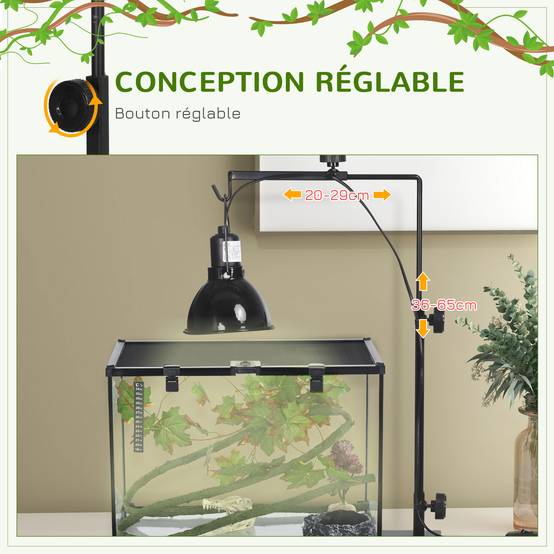 Support lampe chauffante acier pour reptiles terrarium réglable hauteur 32x9x67cm noir - ComfortXL Outdoor Living - Image 7