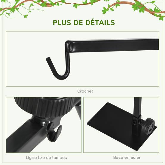 Support lampe chauffante acier pour reptiles terrarium réglable hauteur 32x9x67cm noir - ComfortXL Outdoor Living - Image 8