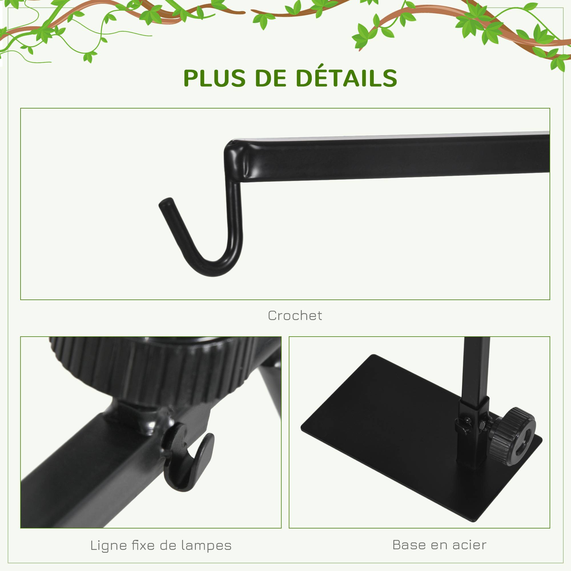 Support lampe chauffante acier pour reptiles terrarium réglable hauteur 32x9x67cm noir - ComfortXL Outdoor Living - Image 8