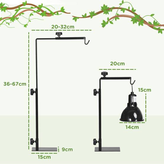 Support lampe chauffante acier pour reptiles terrarium réglable hauteur 32x9x67cm noir - ComfortXL Outdoor Living - Image 5