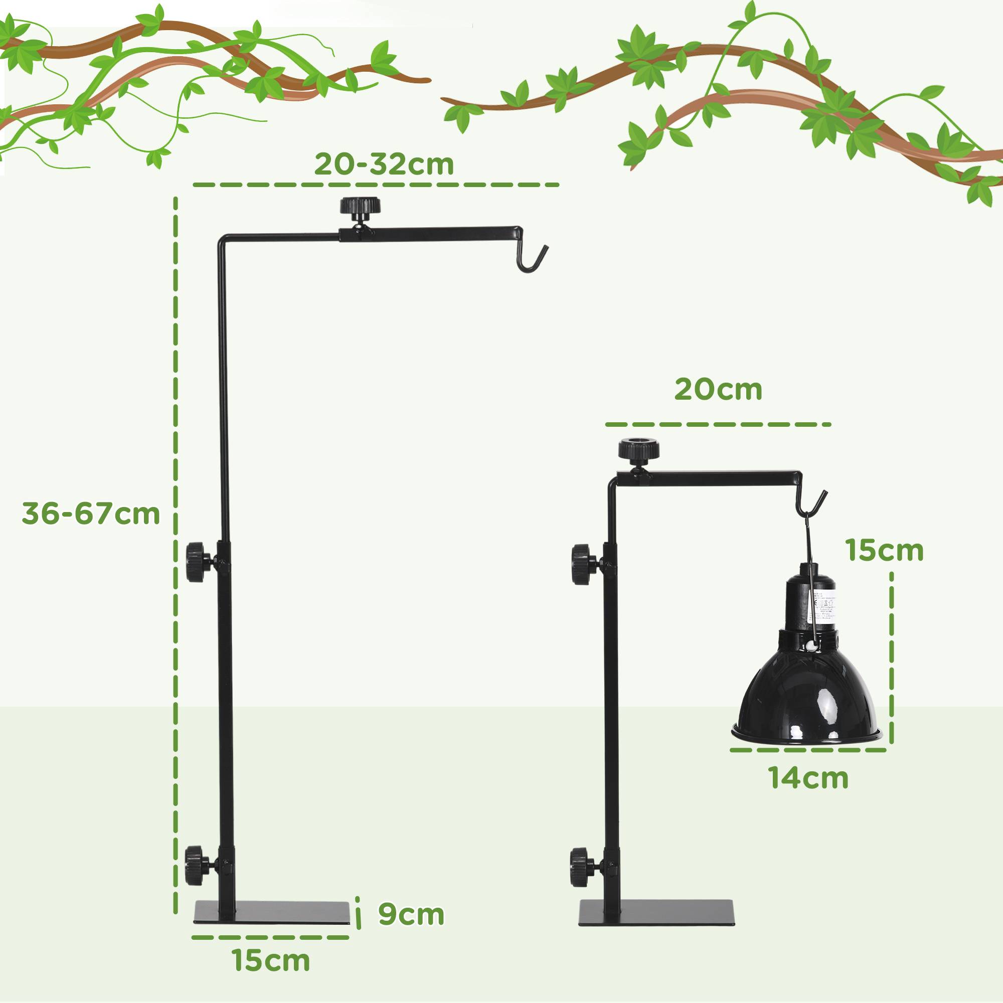 Support lampe chauffante acier pour reptiles terrarium réglable hauteur 32x9x67cm noir - ComfortXL Outdoor Living - Image 5