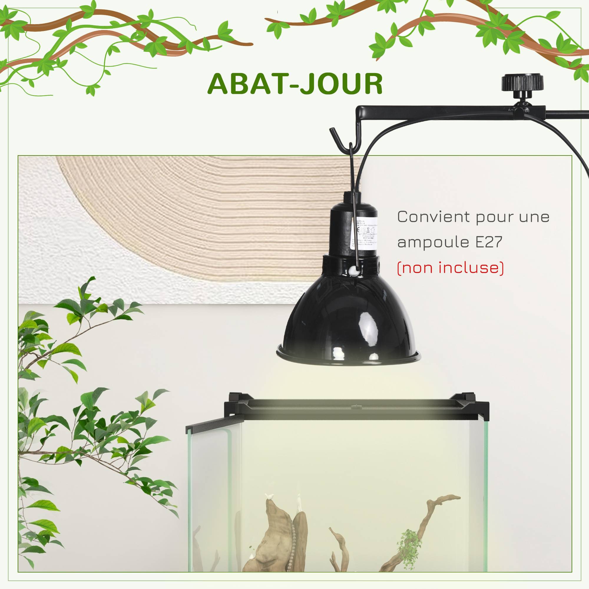 Support lampe chauffante acier pour reptiles terrarium réglable hauteur 32x9x67cm noir - ComfortXL Outdoor Living - Image 10