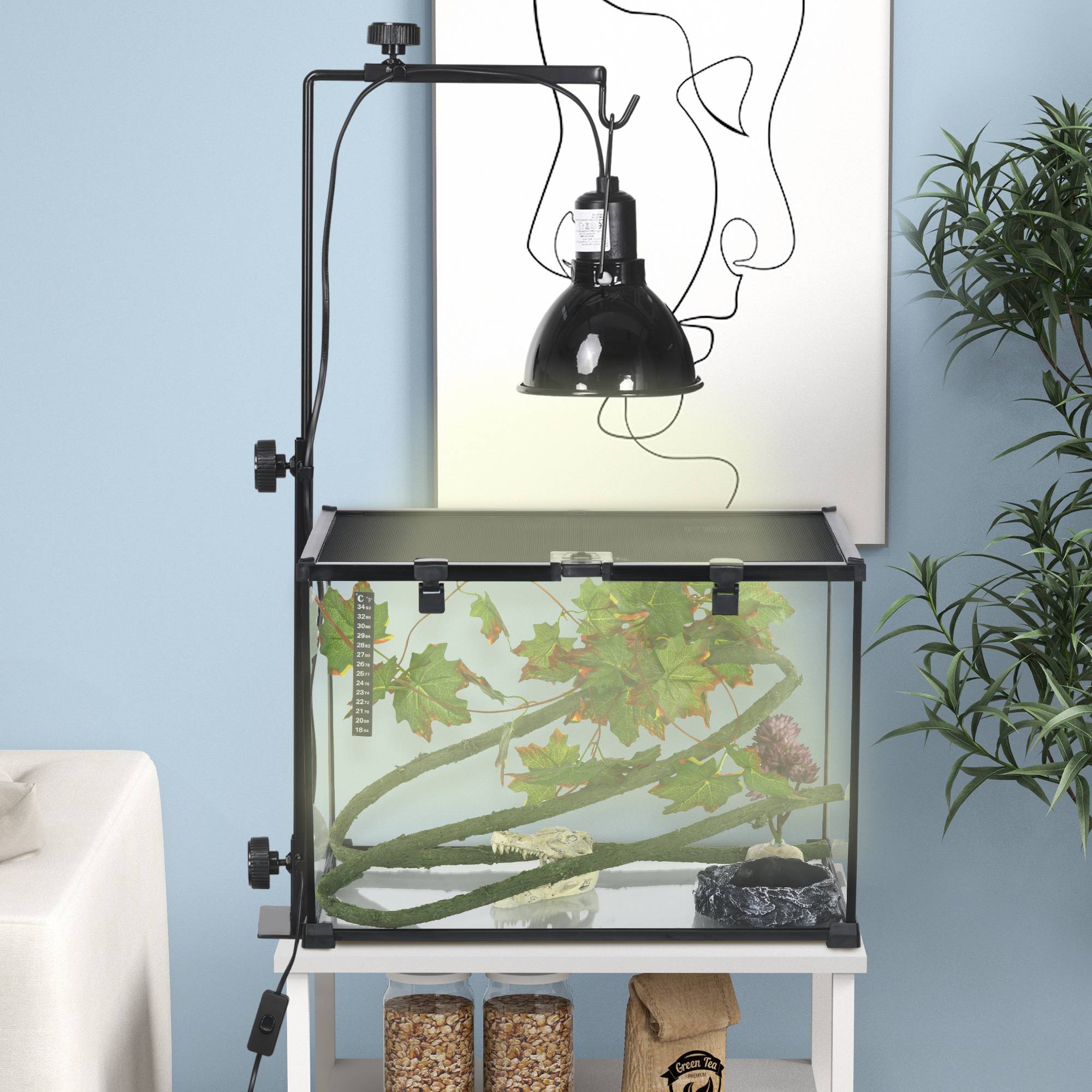 Support lampe chauffante acier pour reptiles terrarium réglable hauteur 32x9x67cm noir - ComfortXL Outdoor Living - Image 4