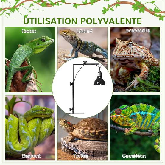 Support lampe chauffante acier pour reptiles terrarium réglable hauteur 32x9x67cm noir - ComfortXL Outdoor Living - Image 6