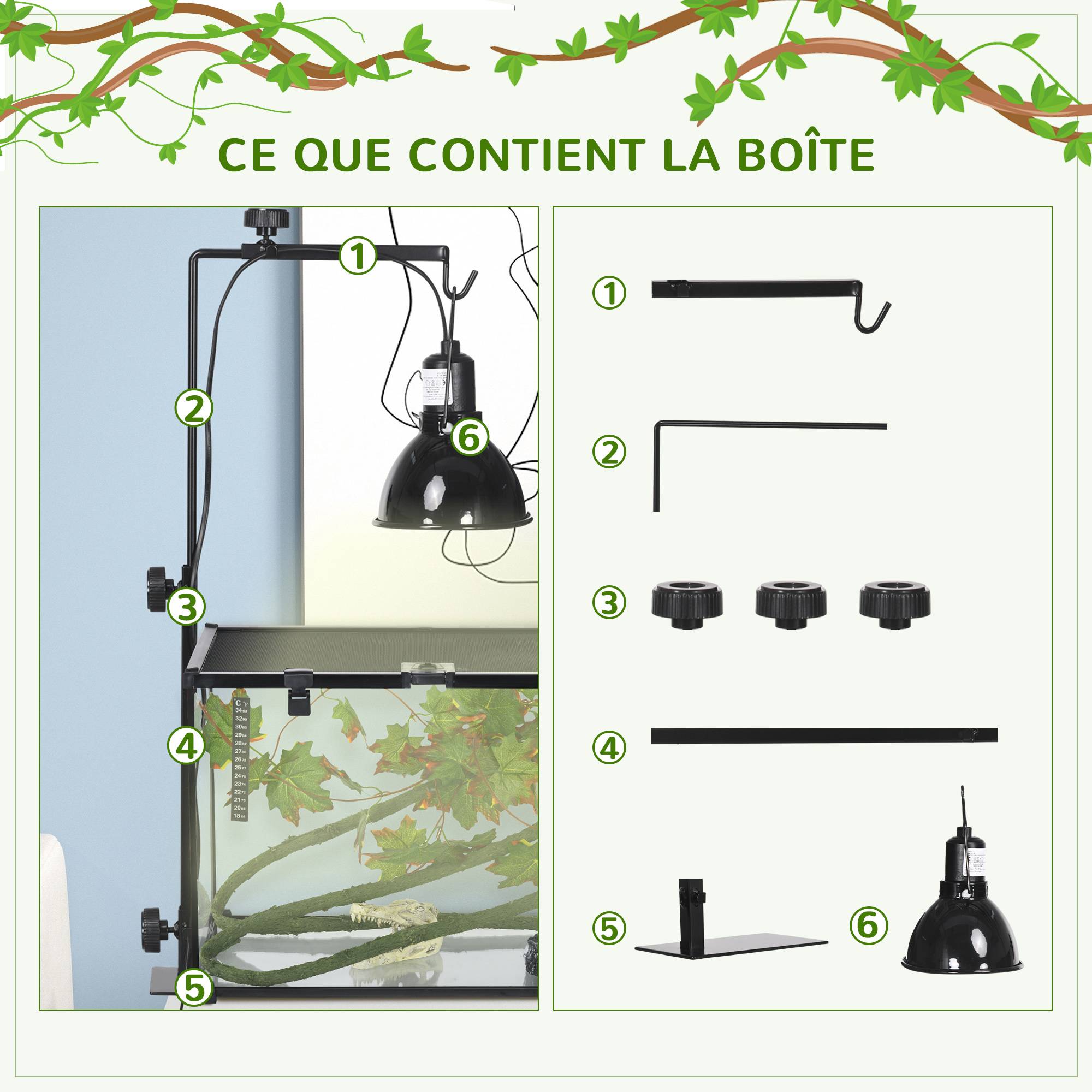 Support lampe chauffante acier pour reptiles terrarium réglable hauteur 32x9x67cm noir - ComfortXL Outdoor Living - Image 9