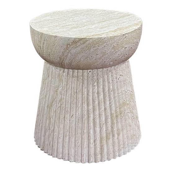 Bout de Canapé en Fibre d'Argile Naturelle Pied Motif Rainuré - BONNY - Image 1